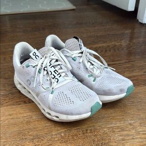 On Cloud White and Green Sneakers